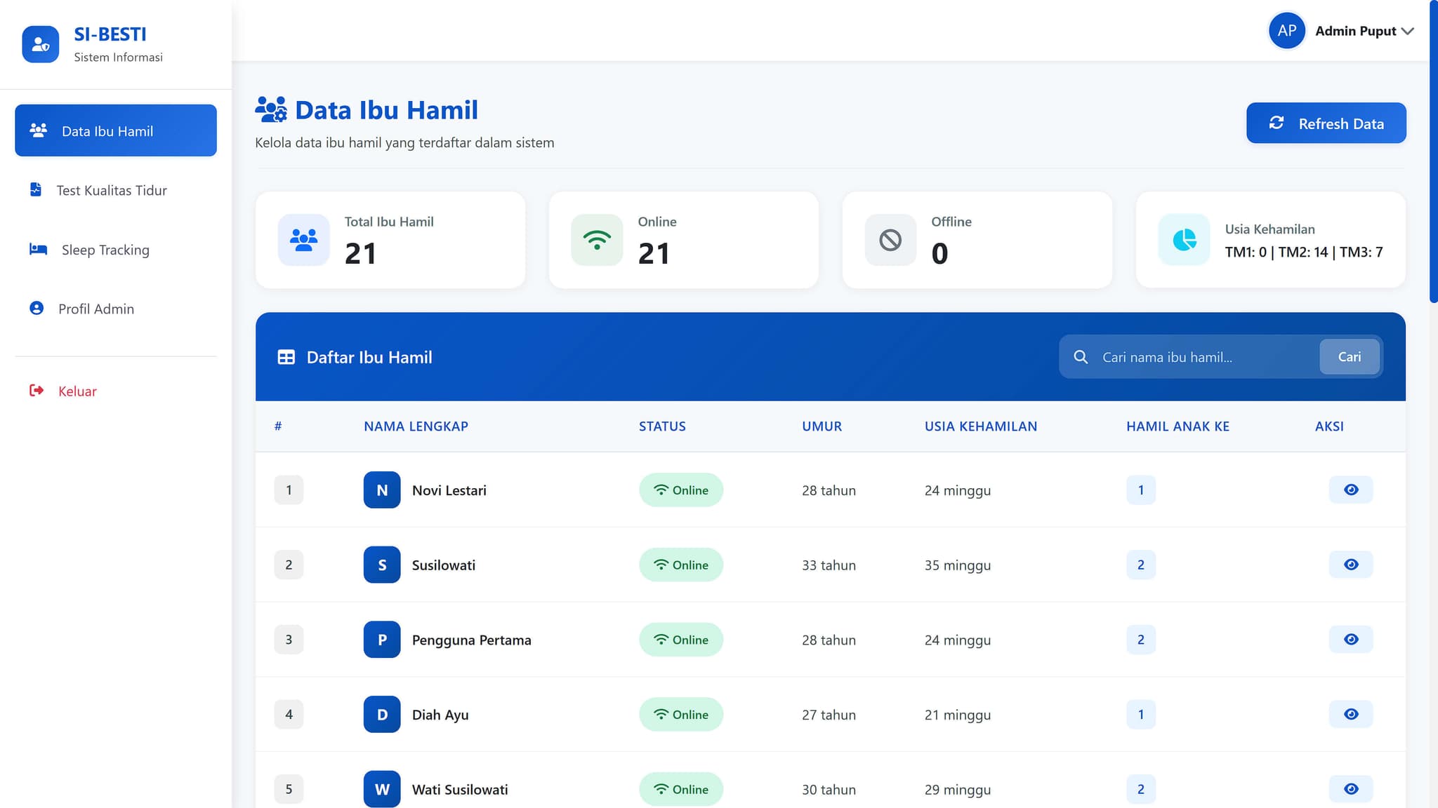 Website SI-BESTI - Sistem Bimbing & Evaluasi Siklus Tidur Ibu